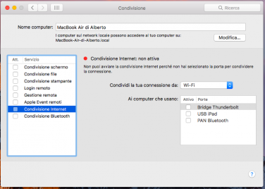 Come condividere la connessione internet wifi con il Mac