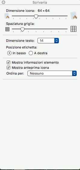 Mostra opzioni vista in os x