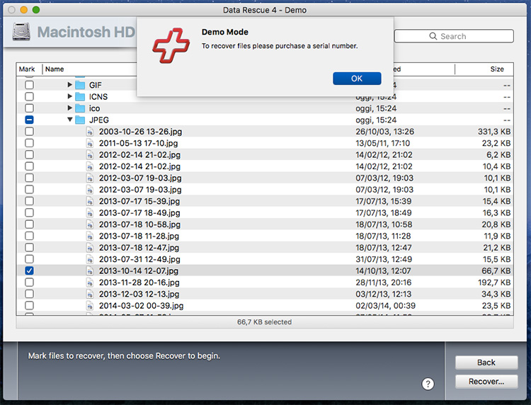 Recupero dati con data rescue 4 per Mac