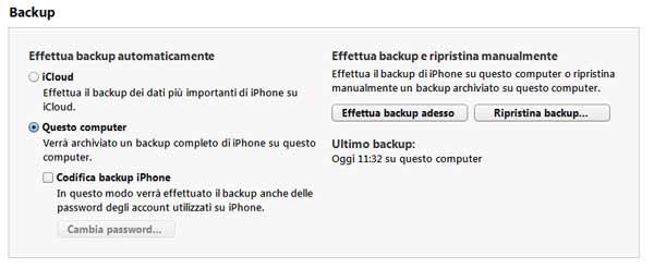 schermata itunes backup