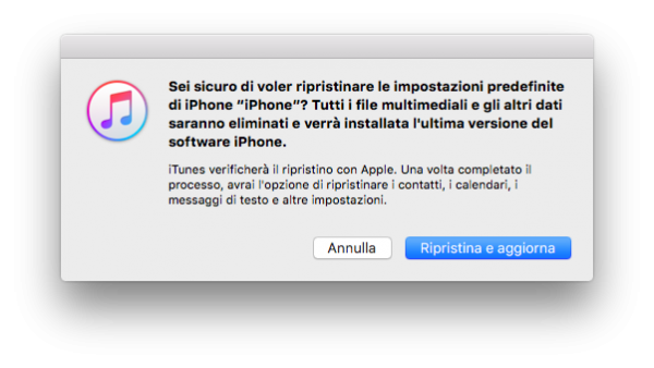 Scheramata di conferma ripristino iPhone