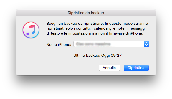 Selezionare il backup da ripristinare