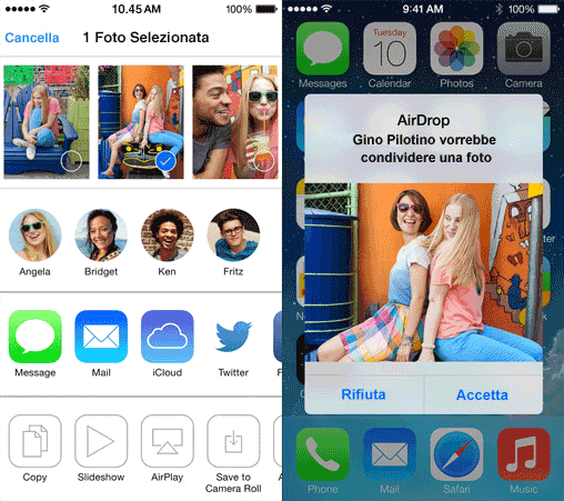 Schermata di invio e ricezione di Airdrop