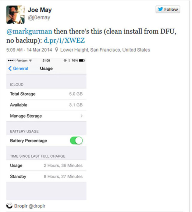statistiche utilizzo batteria iphone ios 7.1