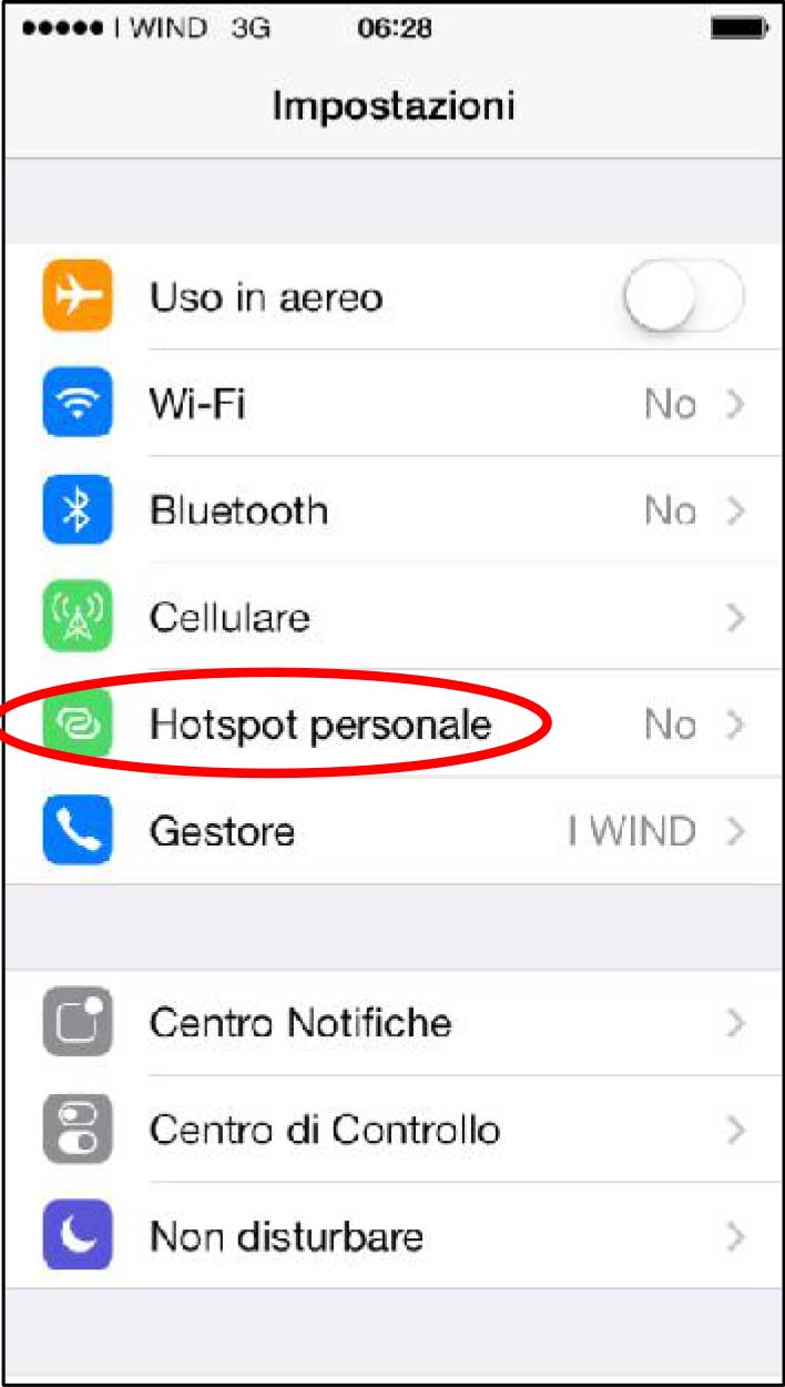 Configurare Hotspot personale Wind su iPhone