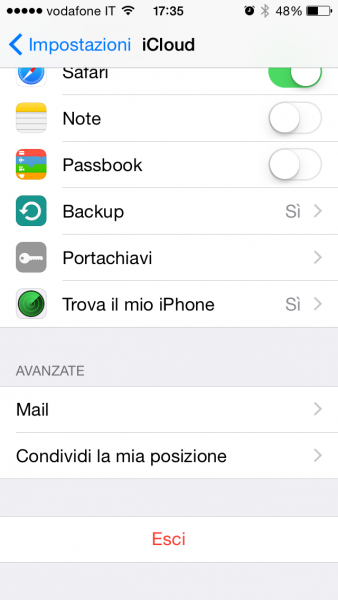 Schermata di Backup iCloud iphone