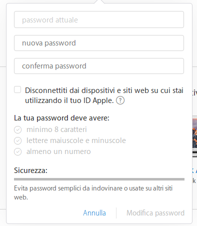 cambiare password id apple