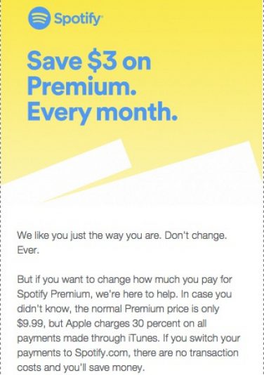 Spotify abbassa la sua tariffa di 3$ per gli abbonamenti online