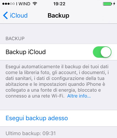 Backup iphone su icloud