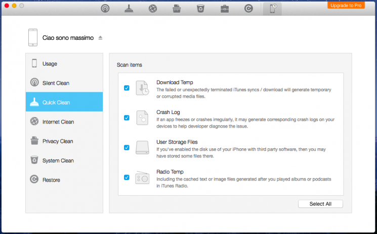 Phoneclean 4 Schermata di configurazione 