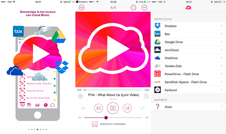 Schermate App Cloud Music ascolta musica dal cloud