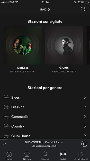 Stazioni Radio di Spotify divise per genere