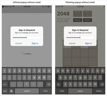 Attacco Phishing utilizzando popup in pieno stile Apple